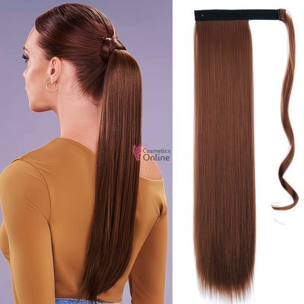 Extensie de par coada dreapta cu clema si arici 60cm cod MST33 Castaniu Mediu